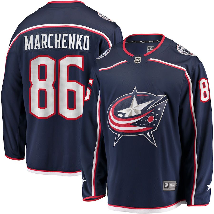 Men Columbus Blue Jackets #86 Kirill Marchenko Fanatics Branded Navy Home Breakaway NHL Jersey